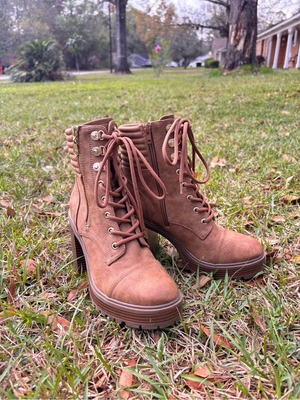 G by Guess Tan Lace-Up Platform Ankle Boots